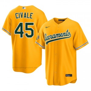 #45 Aaron Civale Gold Athletics Men Official Sewn Baseball Jersey 513QjA99