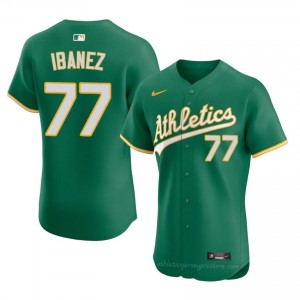 #77 Andy Ibanez Green Athletics Men Official Sewn Baseball Jersey 42hA7j88