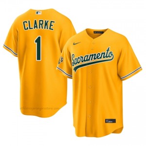 #1 Denzel Clarke Gold Athletics Men Official Sewn Baseball Jersey 1MK0R492