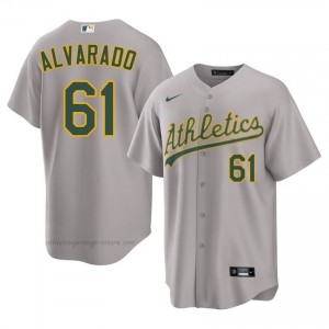 #61 Elvis Alvarado Gray Athletics Men Official Sewn Baseball Jersey 884sU125