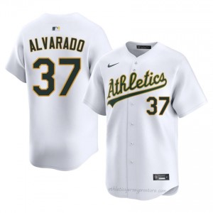 Men Elvis Alvarado #37 White A's Game Embroidery Baseball Jersey 2KeB3313