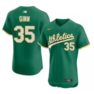 #35 J.T. Ginn Green Athletics Men Official Sewn Baseball Jersey a7Iq2O67