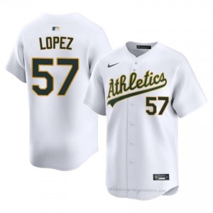 Men Jacob Lopez #57 White A's Game Embroidery Baseball Jersey 245Gkt29