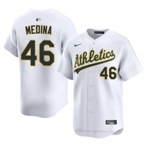 #46 Luis Medina White A's Men Gameday Embroidery Baseball Jersey 8M0U4224