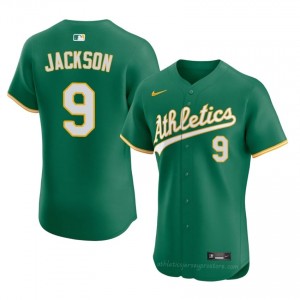 #9 Reggie Jackson Green Athletics Men Official Sewn Baseball Jersey 726Uu439