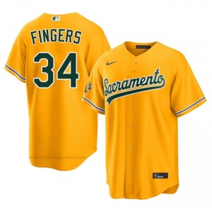 Men Rollie Fingers #34 Gold Athletics Authentic Stitch Baseball Jersey 3bq67t53