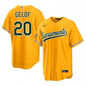 Men Zack Gelof #20 Gold Athletics Authentic Stitch Baseball Jersey 8015RX36