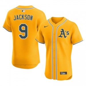 Reggie Jackson #9 Gold ATH Men MLB Stitched Baseball Jersey V4643179