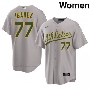Women Andy Ibanez #77 Gray A's Game Embroidery Baseball Jersey 83161t99