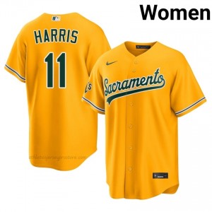 Brett Harris #11 Gold A's Women Limited Embroidery Baseball Jersey I0xeXc73