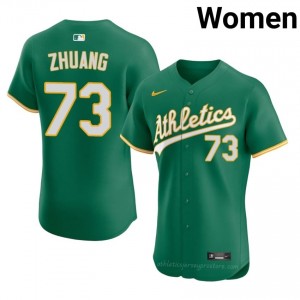 A's #73 Chen Zhuang Green Women Premium Embroidery Baseball Jersey l041dA60