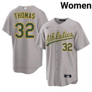 A's #32 Colby Thomas Gray Women Premium Embroidery Baseball Jersey BiKwo548