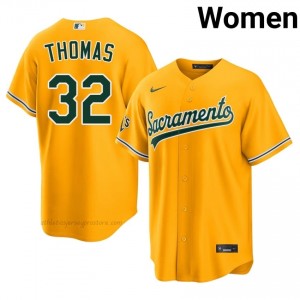 Women Colby Thomas #32 Gold A's Game Embroidery Baseball Jersey N2f8Ij58