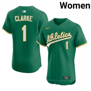 Women Denzel Clarke #1 Green A's Game Embroidery Baseball Jersey 4f78W012