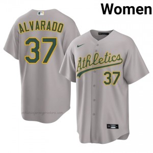 #37 Elvis Alvarado Gray A's Women Gameday Embroidery Baseball Jersey 8R44UV10
