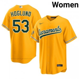 Women Gunnar Hoglund #53 Gold A's Game Embroidery Baseball Jersey Lxo0s216