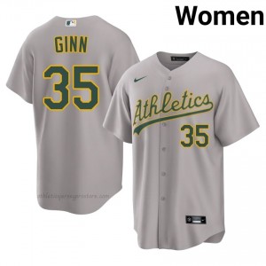 Women J.T. Ginn #35 Gray A's Game Embroidery Baseball Jersey 35A3Wr11