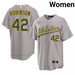 A's #42 Jackie Robinson Gray Women Premium Embroidery Baseball Jersey nLa7D121