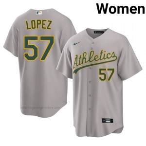 Women Jacob Lopez #57 Gray A's Game Embroidery Baseball Jersey 61631d34