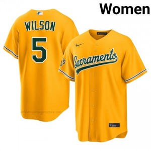 Jacob Wilson #5 Gold A's Women Limited Embroidery Baseball Jersey 071eeq92