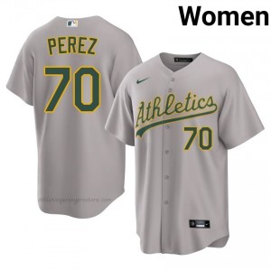 A's #70 Junior Perez Gray Women Premium Embroidery Baseball Jersey xt5jv028