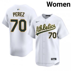 ATH #70 Junior Perez White Women Replica Stitched Baseball Jersey n13G2J44