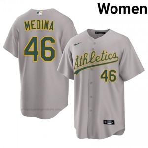 #46 Luis Medina Gray A's Women Gameday Embroidery Baseball Jersey 05bMx152