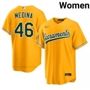 Luis Medina #46 Gold A's Women Limited Embroidery Baseball Jersey pU8u7712