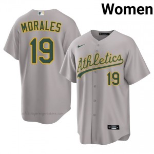 A's #19 Luis Morales Gray Women Premium Embroidery Baseball Jersey 62L48066