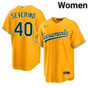 #40 Luis Severino Gold A's Women Gameday Embroidery Baseball Jersey 7NAafd93