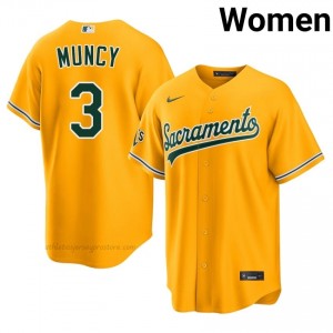 A's #3 Max Muncy Gold Women Premium Embroidery Baseball Jersey oV2XF518