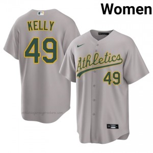 A's #49 Michael Kelly Gray Women Premium Embroidery Baseball Jersey afMYj857