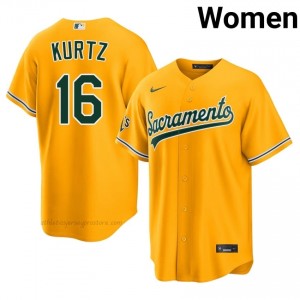 #16 Nick Kurtz Gold A's Women Gameday Embroidery Baseball Jersey lLtmf872