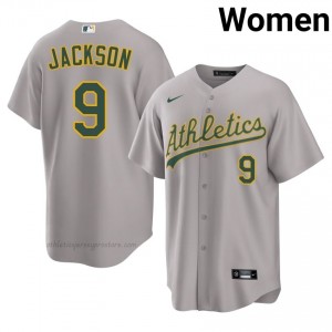 Women Reggie Jackson #9 Gray A's Game Embroidery Baseball Jersey X8DdNO71