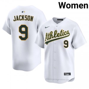 Women Reggie Jackson #9 White ATH Exclusive Stitched Baseball Jersey o5KRV093