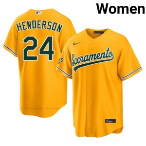 Rickey Henderson #24 Gold A's Women Limited Embroidery Baseball Jersey ufl4WH46