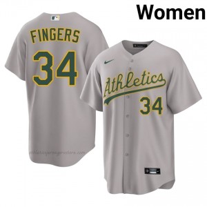 A's #34 Rollie Fingers Gray Women Premium Embroidery Baseball Jersey 1EM72667