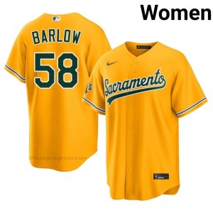 #58 Scott Barlow Gold A's Women Gameday Embroidery Baseball Jersey LO3EPQ71