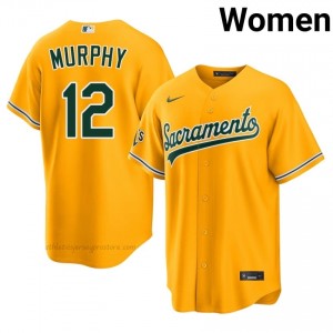 A's #12 Sean Murphy Gold Women Premium Embroidery Baseball Jersey X13c6i31