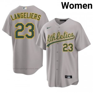 #23 Shea Langeliers Gray A's Women Gameday Embroidery Baseball Jersey SODd8082