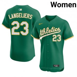 A's #23 Shea Langeliers Green Women Premium Embroidery Baseball Jersey l61s5641