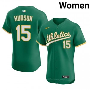 Women Tim Hudson #15 Green A's Game Embroidery Baseball Jersey Kw77Qp35
