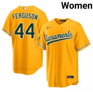 A's #44 Tyler Ferguson Gold Women Premium Embroidery Baseball Jersey 46h18B11