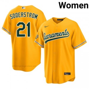 Tyler Soderstrom #21 Gold A's Women Limited Embroidery Baseball Jersey I64I0644