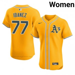 Andy Ibanez #77 Gold Athletics Women Pro-Grade Sewn Baseball Jersey V8qp6345