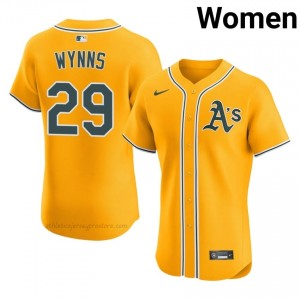 Women Austin Wynns #29 Gold Athletics Authentic Stitch Baseball Jersey svs85296