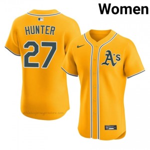 Catfish Hunter #27 Gold Athletics Women Pro-Grade Sewn Baseball Jersey 2FVjIp68