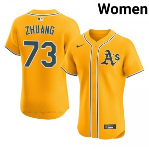 Women Chen Zhuang #73 Gold Athletics Authentic Stitch Baseball Jersey 1Pp2u595