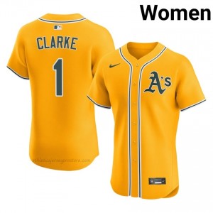 Athletics #1 Denzel Clarke Gold Women Player Stitch Baseball Jersey 40h54n20