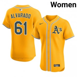 Elvis Alvarado #61 Gold Athletics Women Pro-Grade Sewn Baseball Jersey bY400674